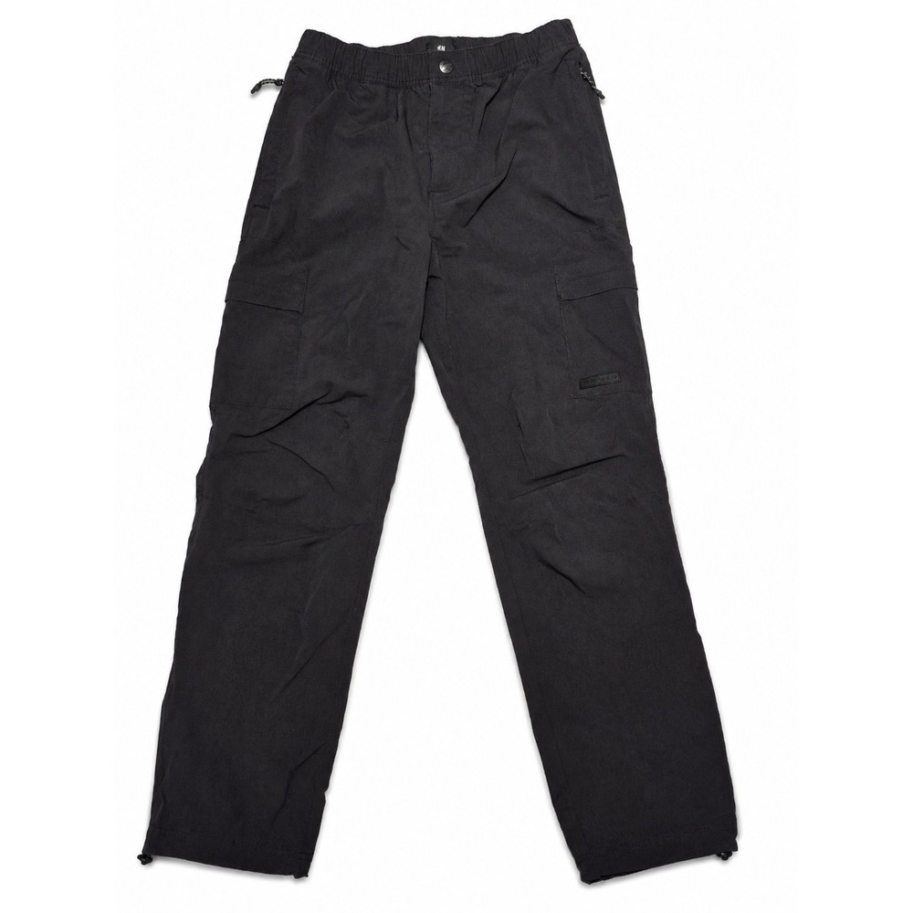 H&M Mens Black Cargo Utility Pants XS Regular Fit Nylon Stretch Elastic Waist